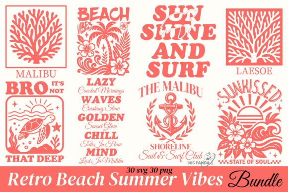 Retro Beach Summer Vibes SVG PNG Bundle for Crafts & Graphics